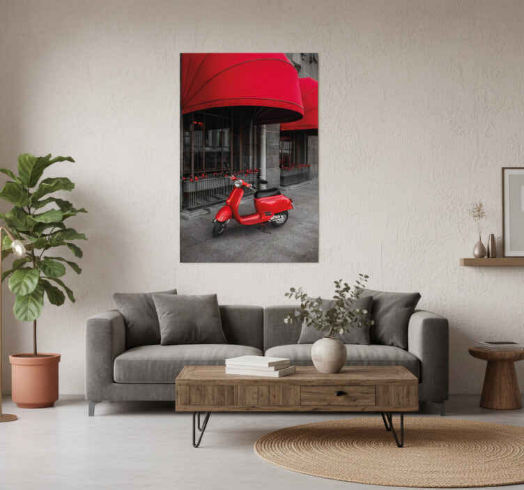 City poster of a parked red italian scooter - TenStickers