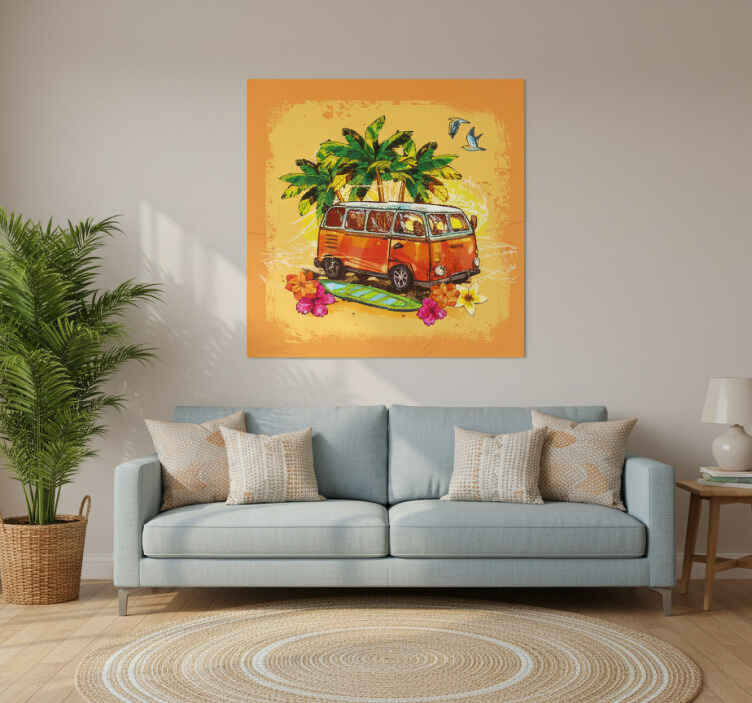 City poster classic surfing van art print - TenStickers
