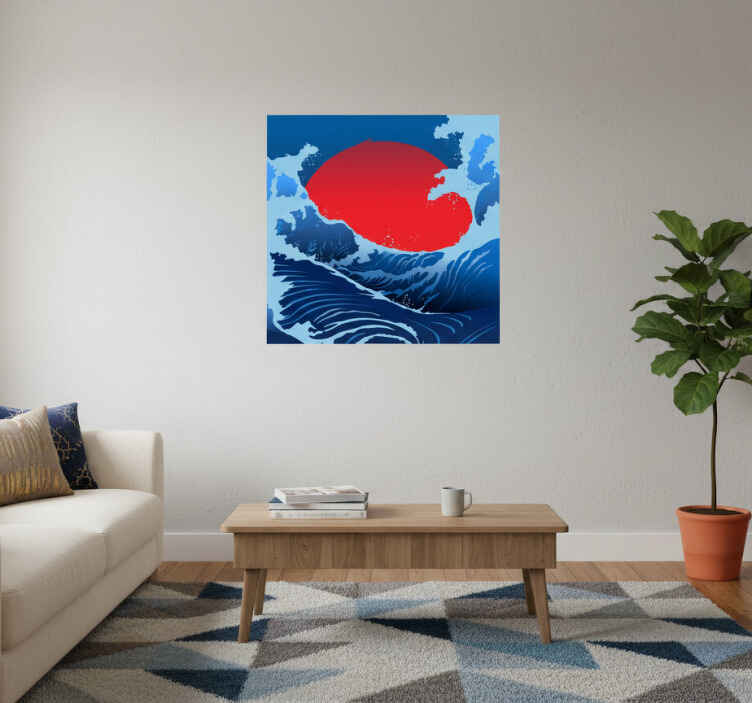Landscape poster red sun waves - TenStickers