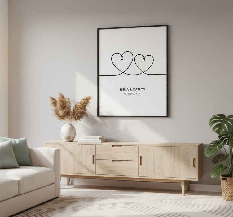 Customisable poster single line heart - TenStickers