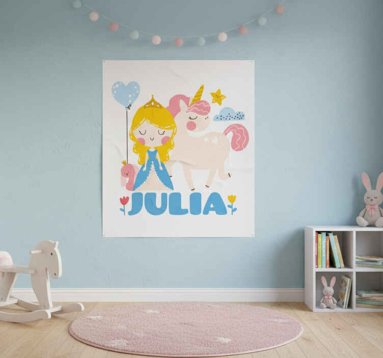 Personalisierte poster prinzessin mit einhorn - TenStickers