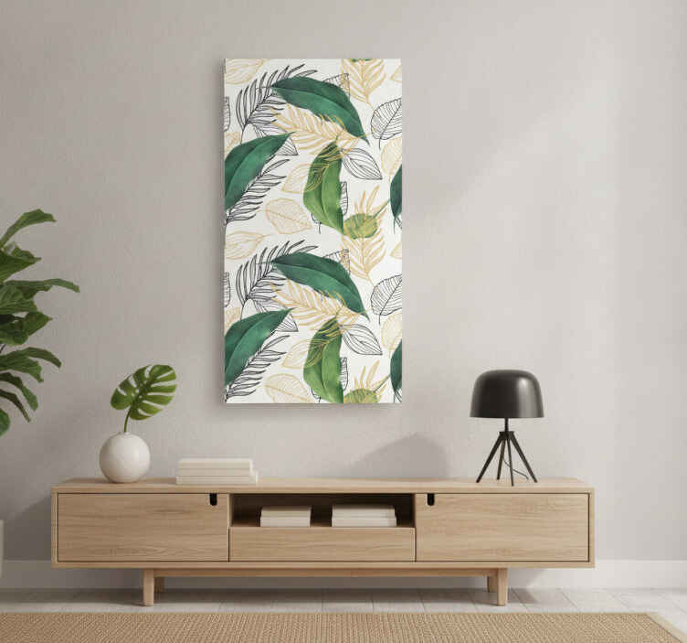Poster piante foglie verdi e dorate con disegni artistici - TenStickers