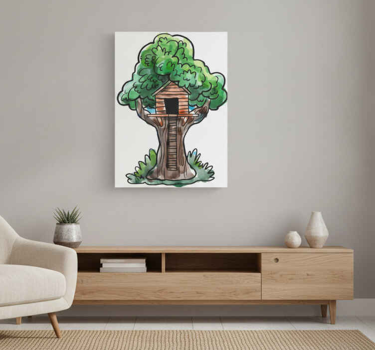 Poster de árvores casa na árvore em aquarela - TenStickers