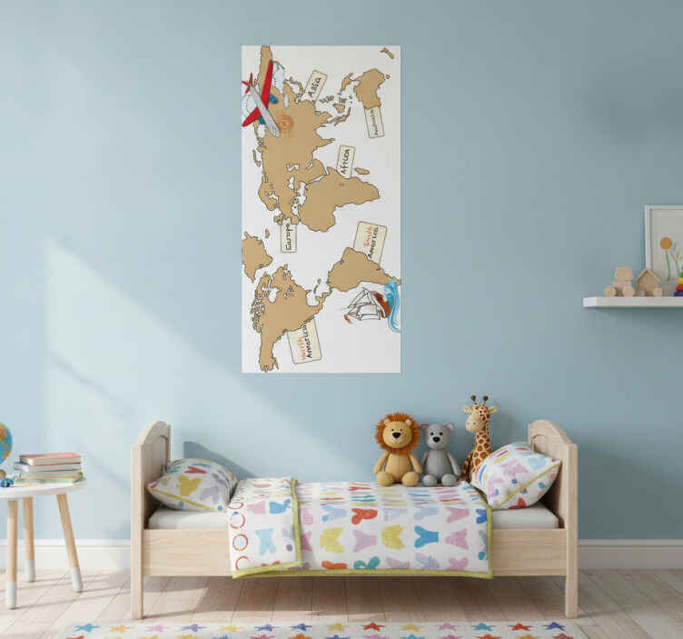 Poster do mapa mundial em vinil com continentes em inglês - TenStickers