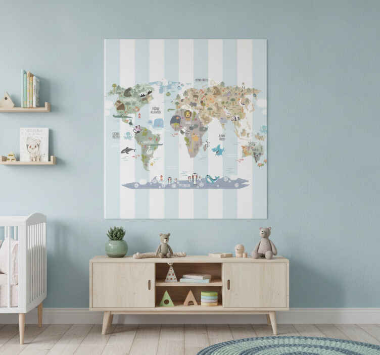 Poster mapamundi mapa de fauna mundial - TenVinilo