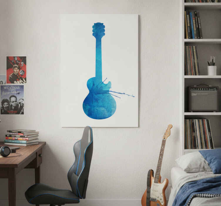 Poster musicales vinilo decorativo guitarra salpicada - TenVinilo