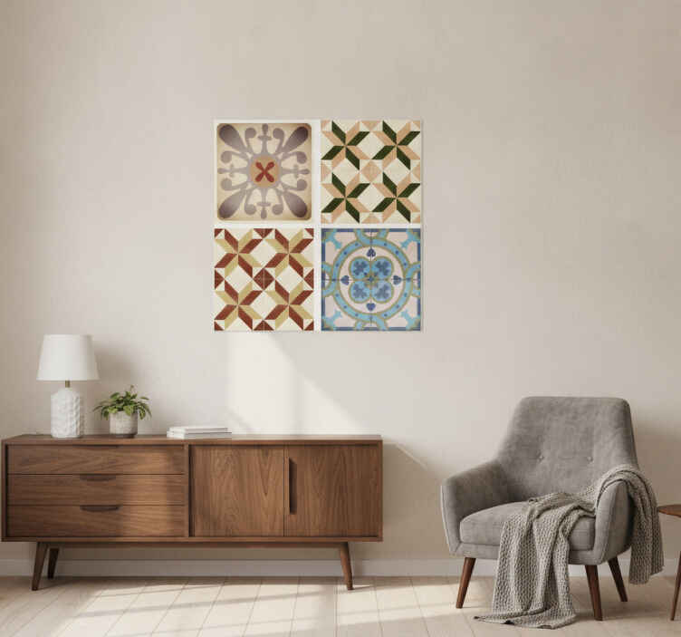 Poster vintage cenefa decorativa mosaico hidráulico - TenVinilo