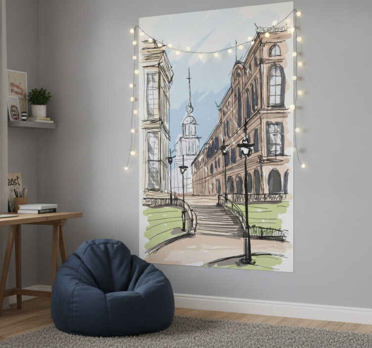Poster paisajes vinilo decorativo acuarela ciudad - TenVinilo