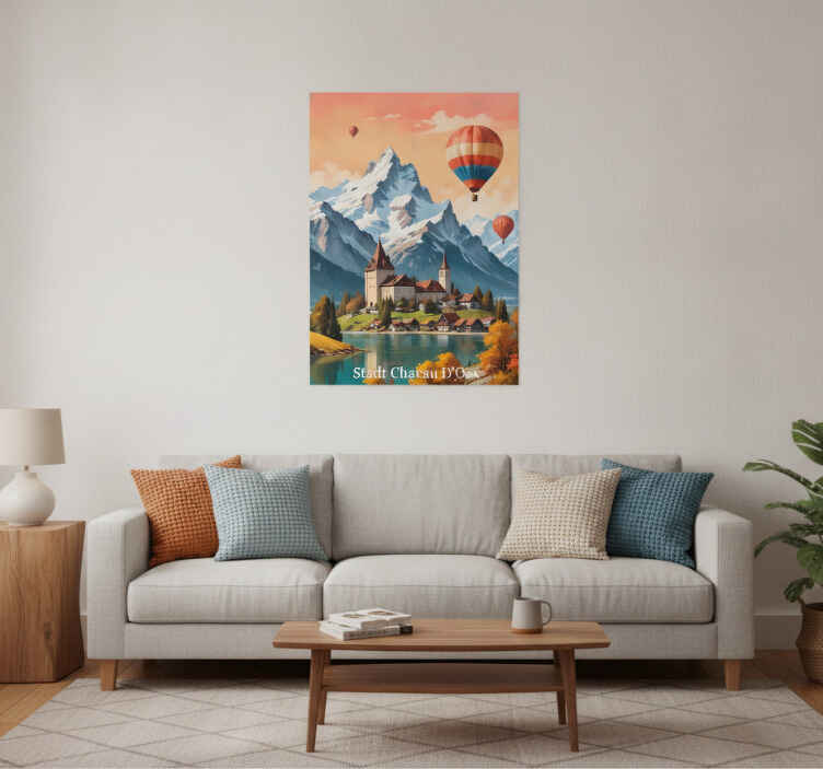 Plakat krajobraz chateau d'oex w szwajcarii - TenStickers