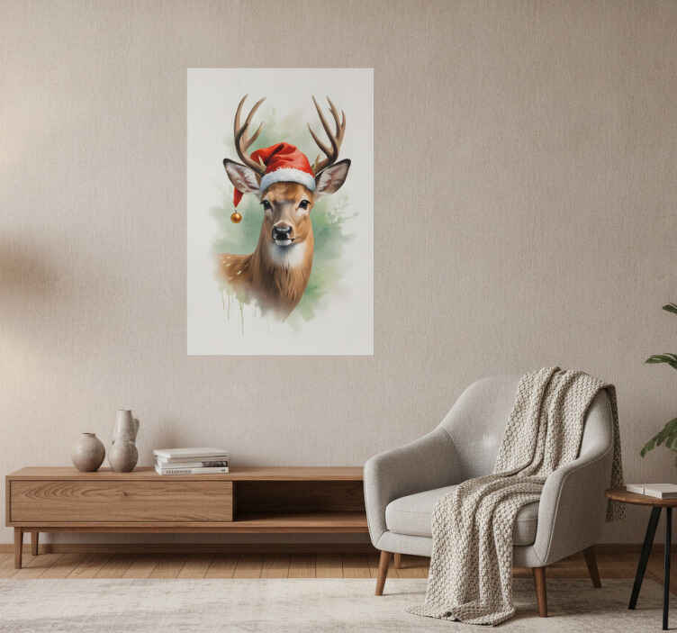 Christmas poster santa reindeer - TenStickers