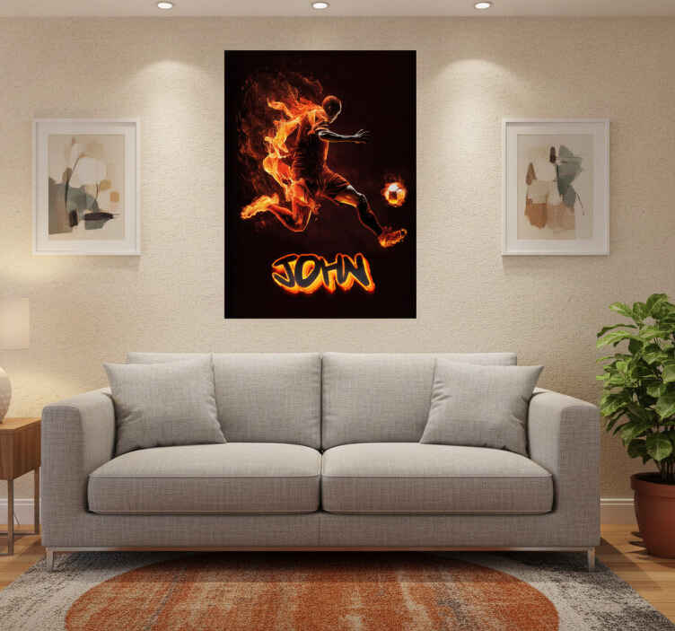 Football poster soccer player in flames - TenStickers