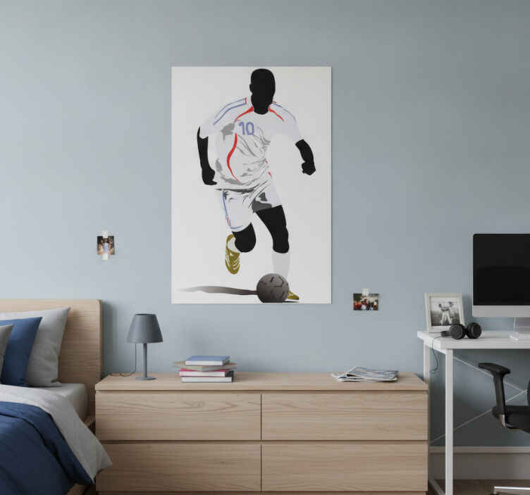 Poster fútbol vinilo decorativo futbolista en acción - TenVinilo