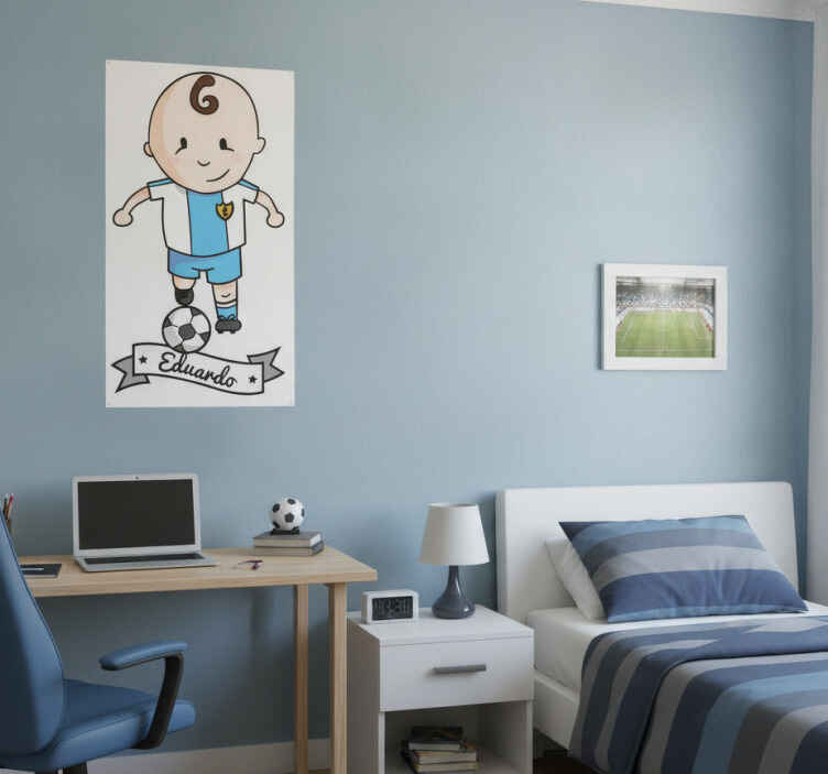 Poster fútbol vinilo personalizable niño futbolista - TenVinilo