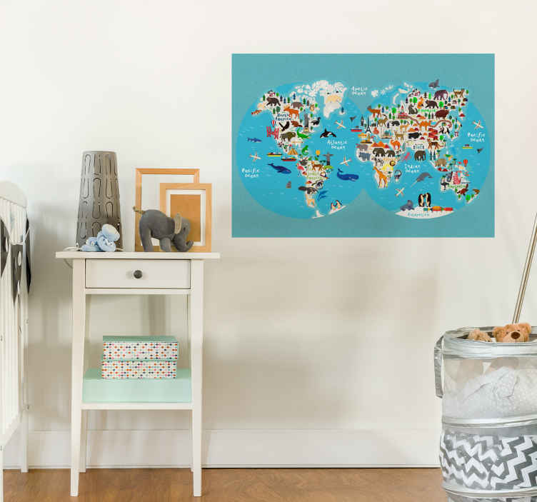 Tenstickers Dieren wereldkaart poster