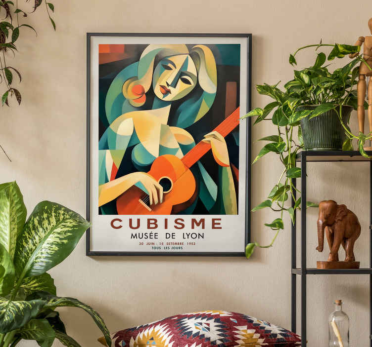 Poster arte ritratto cubista di donna con la chitarra - TenStickers