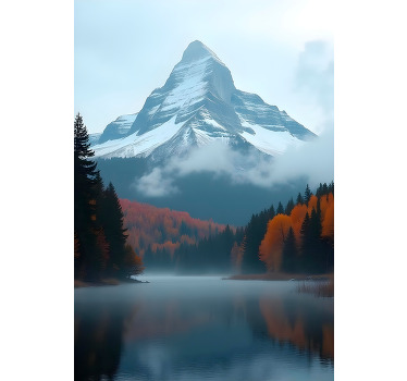 Poster photo réaliste montagnes brumeuses d'automne - TenStickers