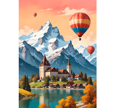 Poster paysages ville chateau d'oex - TenStickers