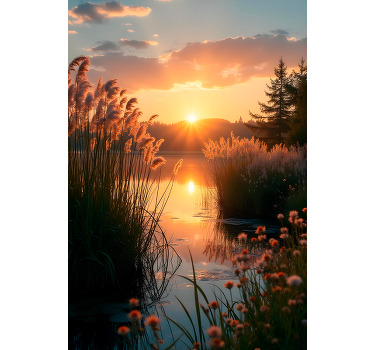 Poster photo réaliste coucher de soleil sur le lac - TenStickers