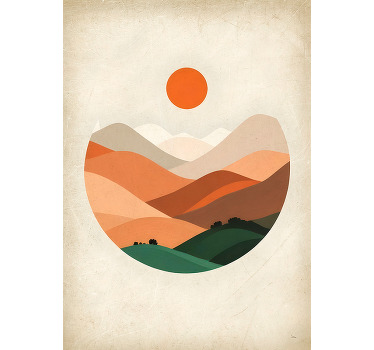 Poster abstrait soleil sur les montagnes - TenStickers
