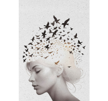 Poster abstrait oiseaux dans la tête - TenStickers
