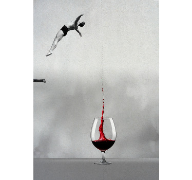 Poster abstrait sauter vers le verre de vin - TenStickers
