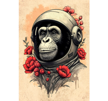 Poster dessin artistique singe astronaute - TenStickers