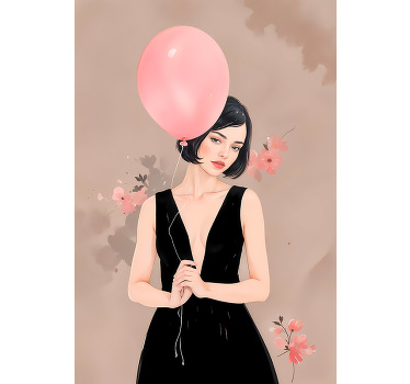 Woman with baloon artistic drawing poster - TenStickers