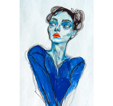 Poster dessin artistique dame en bleu personnalisé - TenStickers