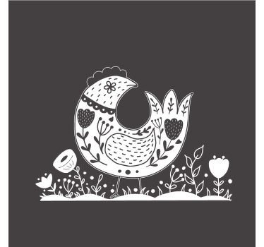 Kitchen poster of proud chickens with polish flowers - TenStickers