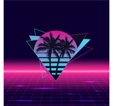 客厅海报展示蒸汽波风格的棕榈树 - TenStickers