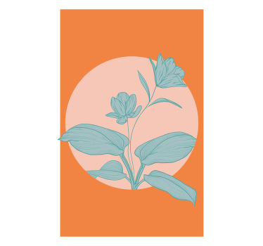 Poster woonkamer blauwe bloemen op oranje vormen - TenStickers