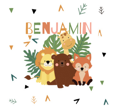 Nursery poster featuring adorable wild animals and leaves - TenStickers