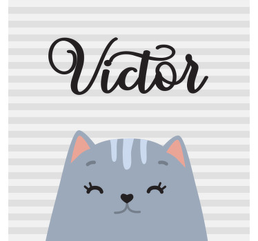 Poster chambre enfant chat nordique avec nom - TenStickers
