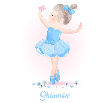 Nursery poster blue ballerinas with name - TenStickers