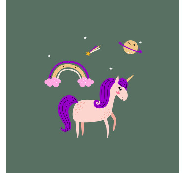 Nursery poster featuring artistic unicorns on green - TenStickers