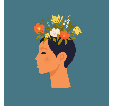 Flower poster of abstract woman on blue background - TenStickers