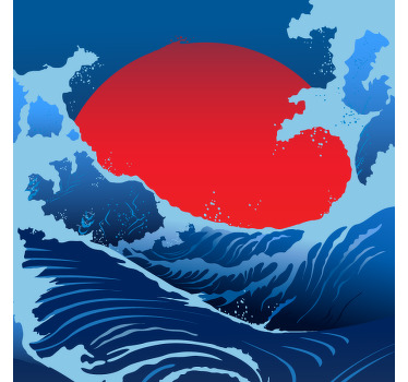 Poster landschaft rote sonnenwellen - TenStickers