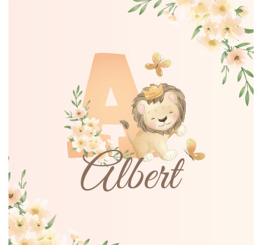 Personalisierte poster süßer löwe und blumen - TenStickers