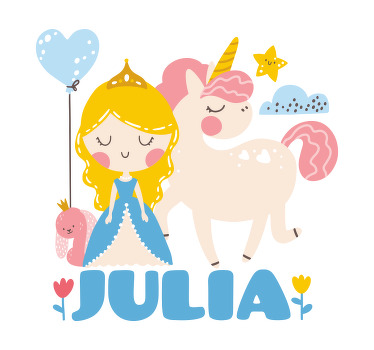 Personalisierte poster prinzessin mit einhorn - TenStickers