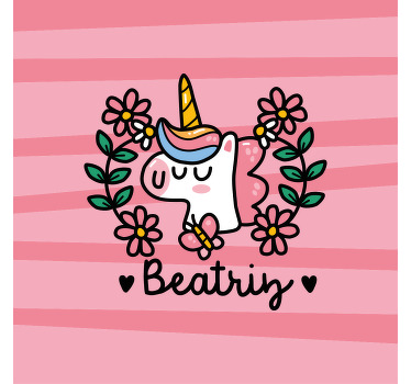 Personalisierte poster süßes einhorn mit blumen - TenStickers