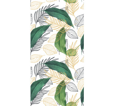 Poster de plantas folhas verdes e douradas com arte - TenStickers