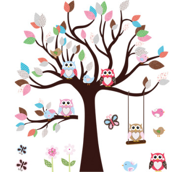 Poster árboles vinilo infantil búhos en el árbol - TenVinilo