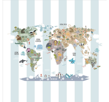 Poster mapamundi mapa de fauna mundial - TenVinilo