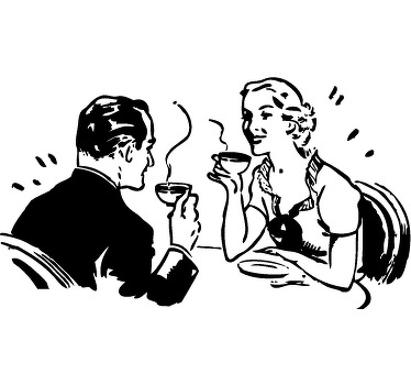 Poster vintage vinilo decorativo pareja tomando café - TenVinilo
