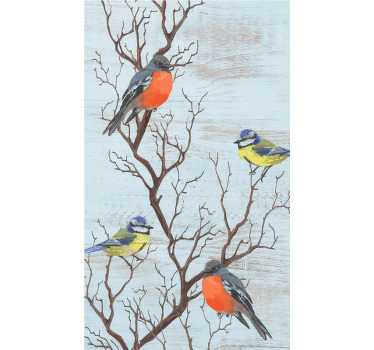 Poster vintage árboles azules con pájaros - TenVinilo