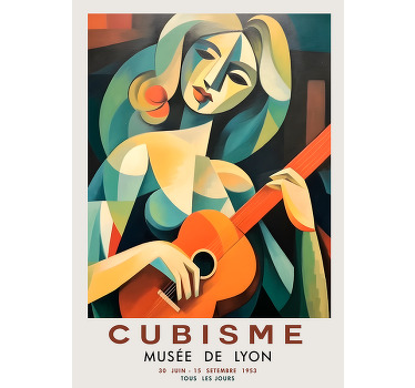 Art poster cubist portrait of woman with guitar - TenStickers