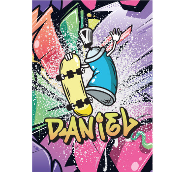 Poster Graffiti- Dose auf Skateboard mit Namen - TenStickers