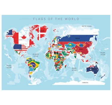 Poster drapeaux sur une carte du monde - TenStickers