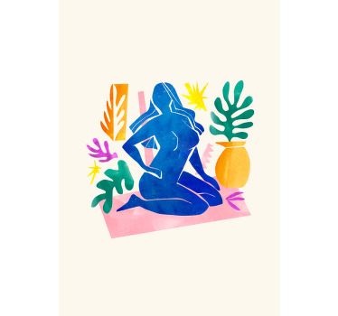 Abstracte Vrouw met Bloemenhoofd Poster - TenStickers