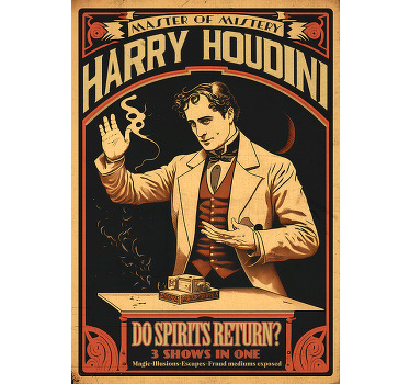 复古海报 houdini是一个知名的魔术师和脱逃艺术家。 - TenStickers